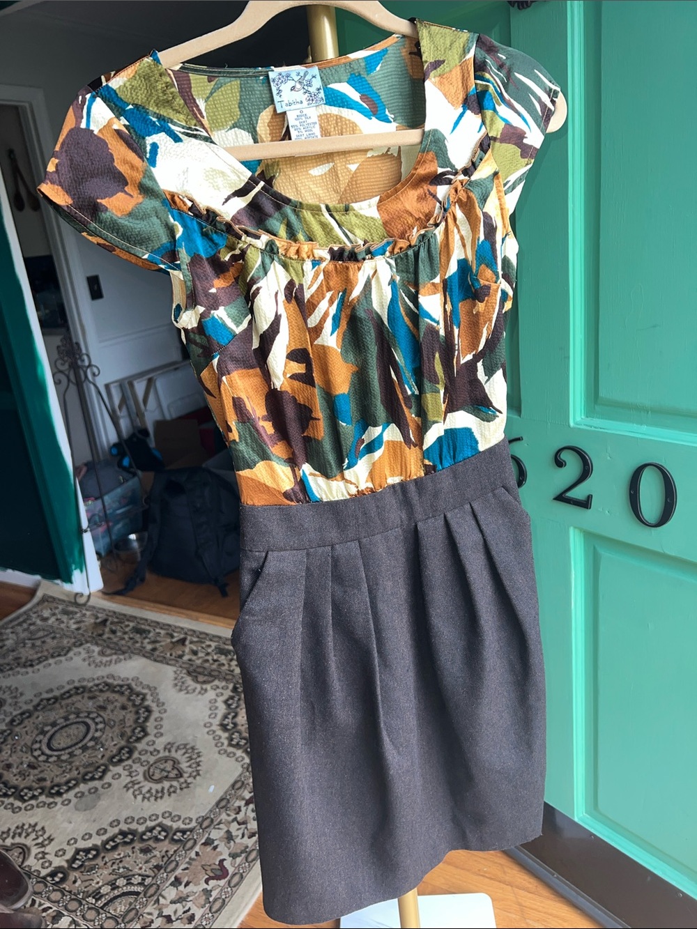 AnthropologyTabitha Multi-Color 💯 Silk/wool pleated dress w/ pockets NWOT Size 0